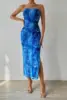 Summer Women Sexy Chestless Hem Slit Sleeveless Printed Dress 2