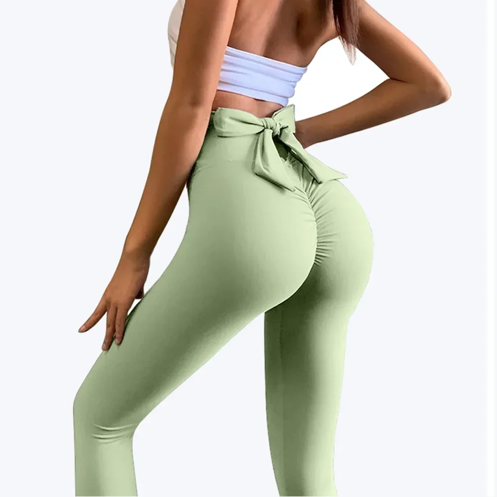 Back Waist Bow Yoga Pants Seamless Leggings Women Sexy High Waist Booty Lifting Hip Sports Fitness Pants Work Out Leggings
