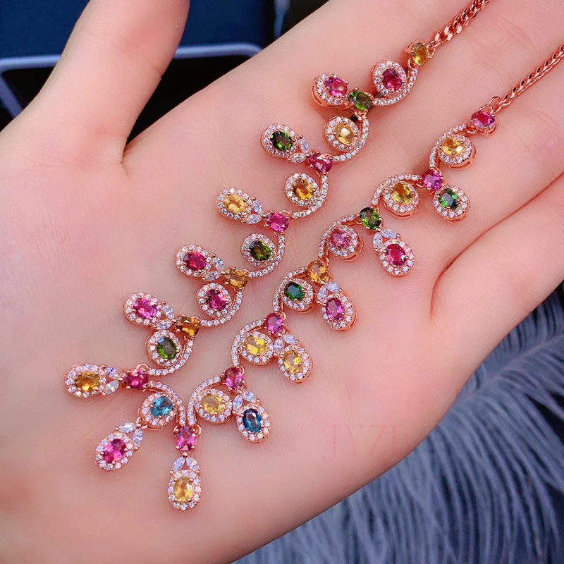 925 sterling silver natural Tourmaline necklace, simple and exquisite senior dress goddess must-have 4*6mm