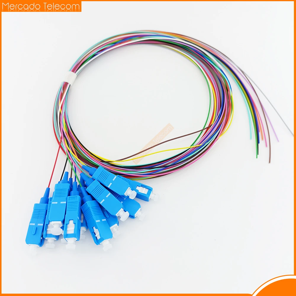 12 colored SC pigtail 1M/1.5mtr SM 9/125um 0.9mm optical fiber cable ftth A class ferrule