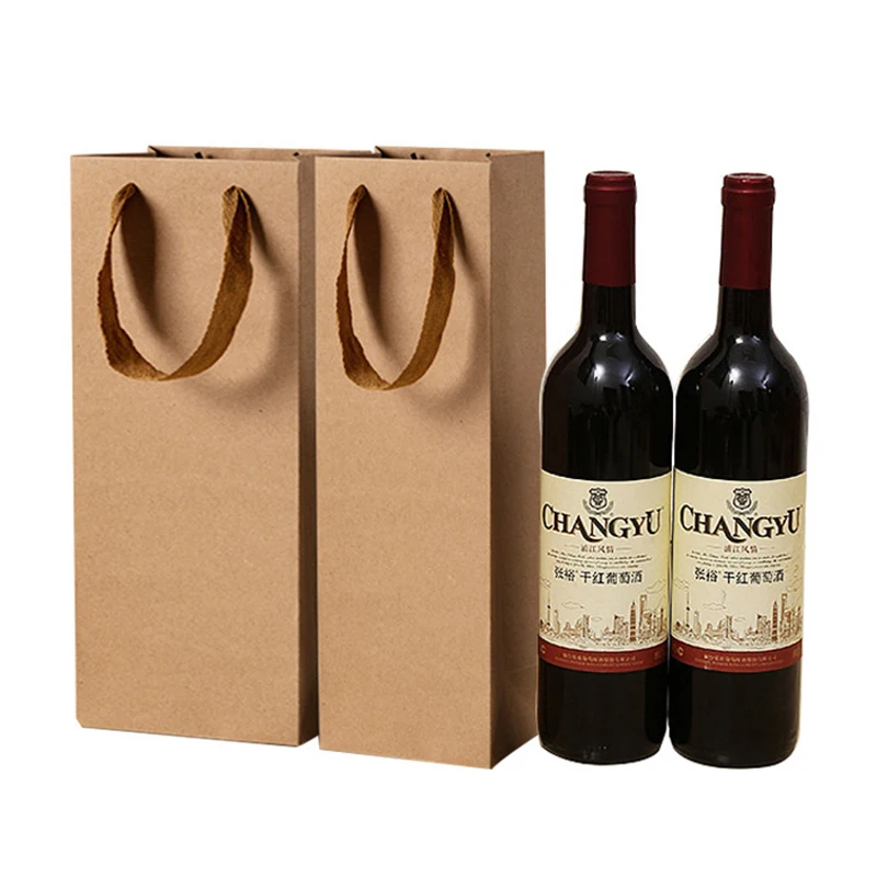 Red Wine Kraft Paper Bag Wine Drinks Packing Hand Bag Storage Bag