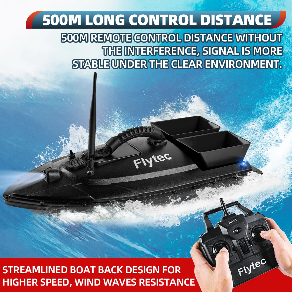 Flytec Fishing Bait Boat 500m Remote Control Bait Boat Dual Motor Fish Finder 1.5KG Loading with LED Light for Fishing 4