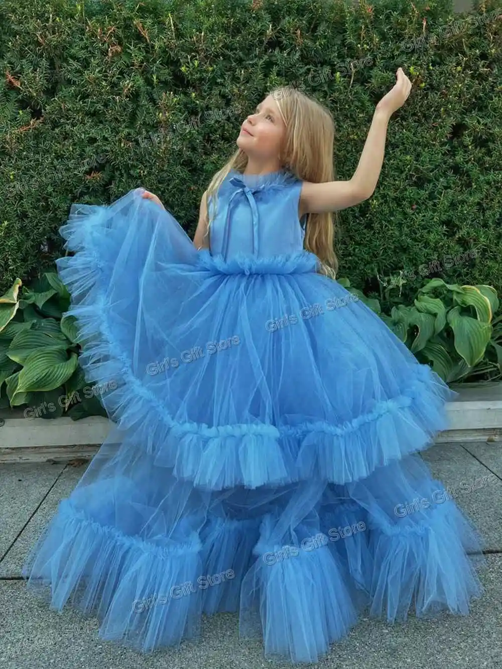 

Long Girls Formal Princess Gown High Neck Tiered Ruffles Flower Girl Dresses For Wedding Party Customize Junior Bridesmaid Dress