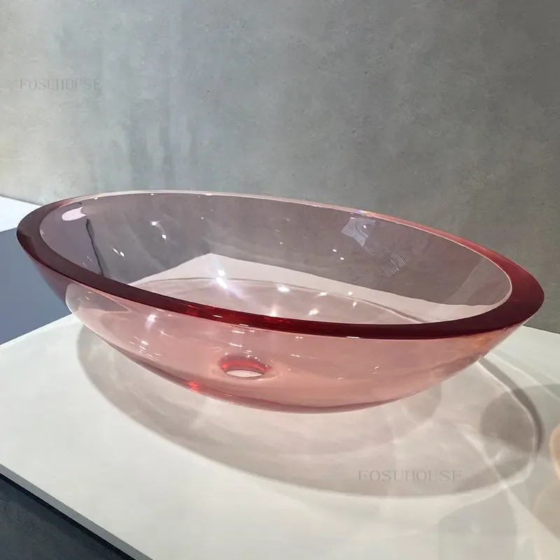 อิตาเลี่ยน Designer อ่างล้างหน้าสีสันโปร่งใสเรซิ่นห้องน้ําอ่างล้างมือห้องน้ําอ่างล้างหน้ารอบห้องครัวซักผ้าอ่างล้างจาน X 1