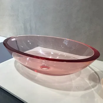 อิตาเลี่ยน Designer อ่างล้างหน้าสีสันโปร่งใสเรซิ่นห้องน้ําอ่างล้างมือห้องน้ําอ่างล้างหน้ารอบห้องครัวซักผ้าอ่างล้างจาน X 1