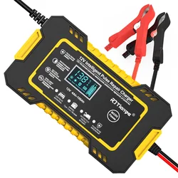 Smart 12V 6A Fully Automatic Car Battery Charger with LCD Display and Pulse Repair Technology (Yellow US Plug)