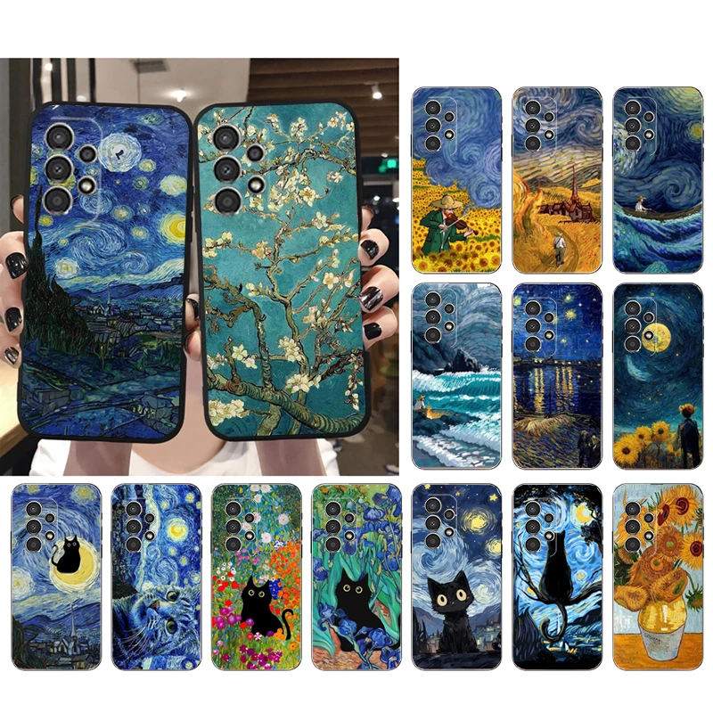 

Van Gogh Sunflowers Cat Phone Case For Samsung S23 S22 S21 S20 Ultra S20 S22 S21 S10E S21 S20 FE S24 Plus
