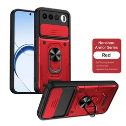 Shockproof Armor Phone Case with Slide Camera Protection & 360° Rotating Ring Holder Kickstand for Realme 16 5G (Red)