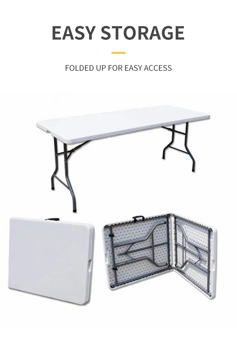 Description Picture 6 of item6ft Modern Meeting Plastic Fold Up White Rectangular  Folding Table Outdoor 6ft Wholesale