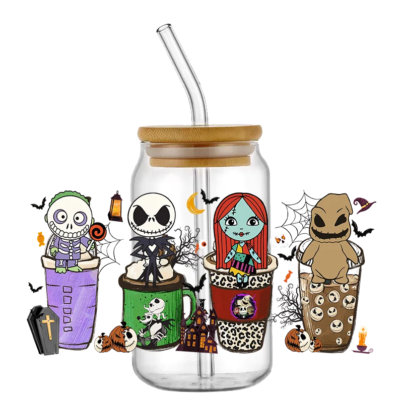 UV DTF 컵 랩 전사 스티커, 유리, 잭, 샐리 마찰에 대한 전사 데칼, 16OZ 유리 컵, 가구 목재 공예