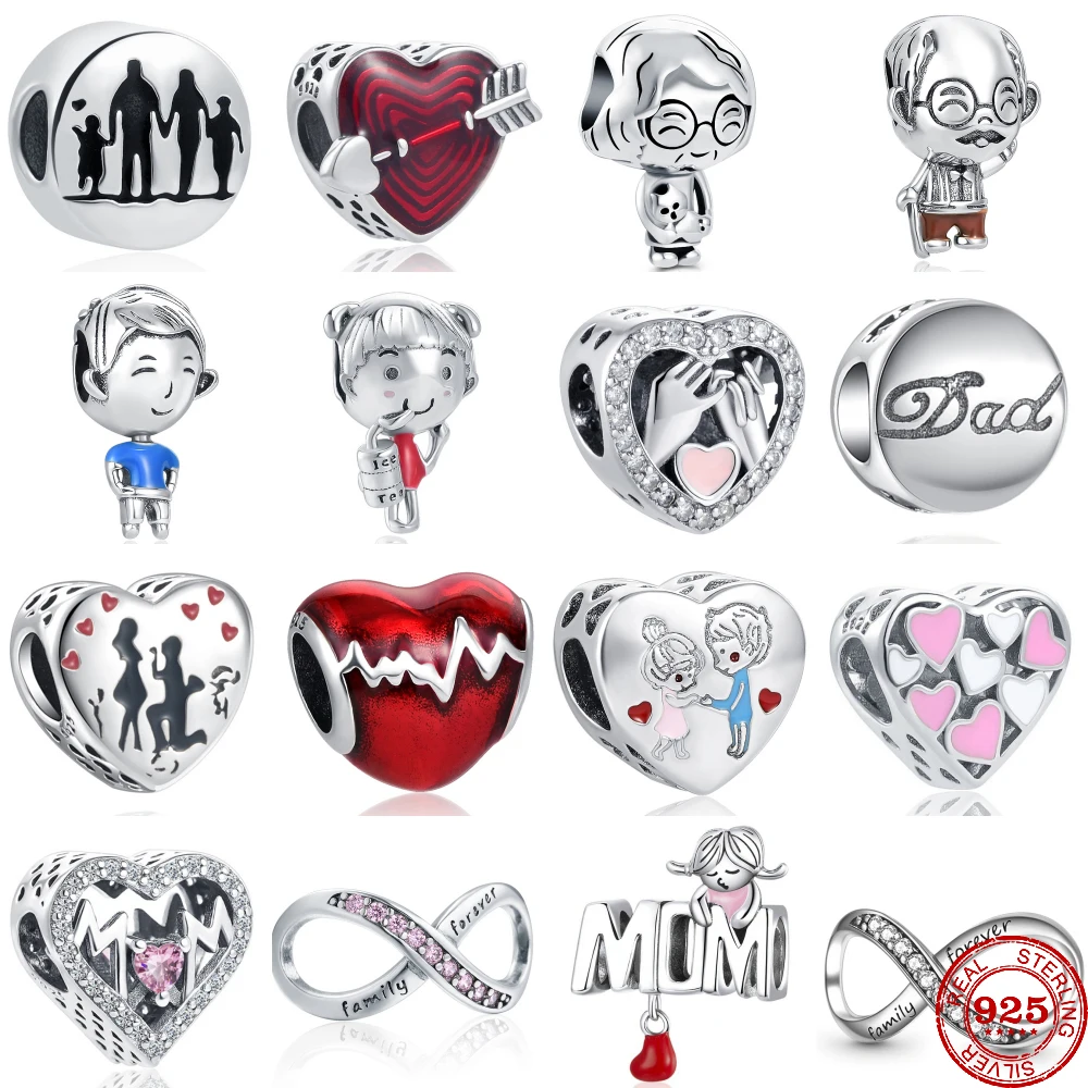 

New 925 Sterling Silver Mom Dad Boy Girl Family Forever Pendant Charm Bead Fit Original Pandora Bracelet DIY Jewelry For Women