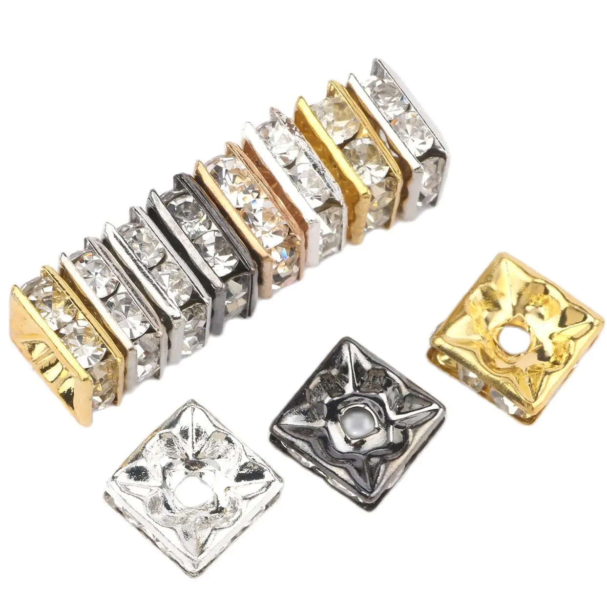 6mm-10mm Silver Shamballa Diamante Beads Rhinestone Rondelle Spacer Jewellery 