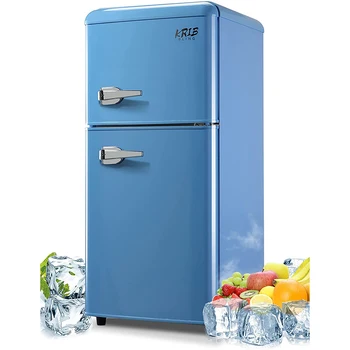 3.2 Cu.ft Double Door Compact Refrigerator, Mini Fridge with Freezer, Retro Design Small Drink Chiller for Home, Office 1