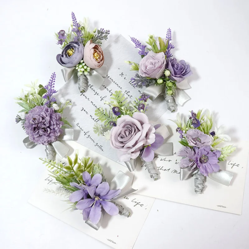 baifumingyi sunflower artifical flowers wrist corsage bridesmaid groomsman wedding boutonniere mariage homme Lilac Artifical Flowers bransoletka kwiaty ślubna Boutonnieres Wrist Corsage Wedding Accessories