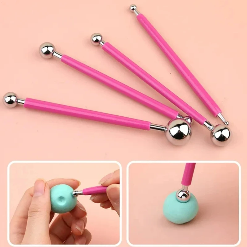 Pottery Clay DIY Handmade Tools 4-piece 8-head Stainless Steel Indentation Pen Ball Rod Steel Ball Pen pottery sculpting tools clay sculpting tools pottery tools clay craft tool