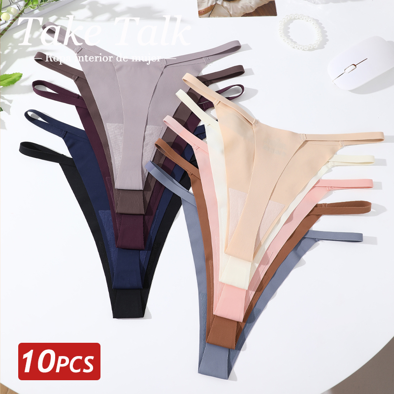 10PCS Women Seamless Thongs Low Rise Sexy Lingerie Feamle Ultra Thin Breathable Underwear Ladies Soft Elastic G-String Underpant
