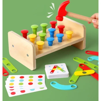 ألعاب ضرب مطرقة خشبية للأطفال مونتيسوري