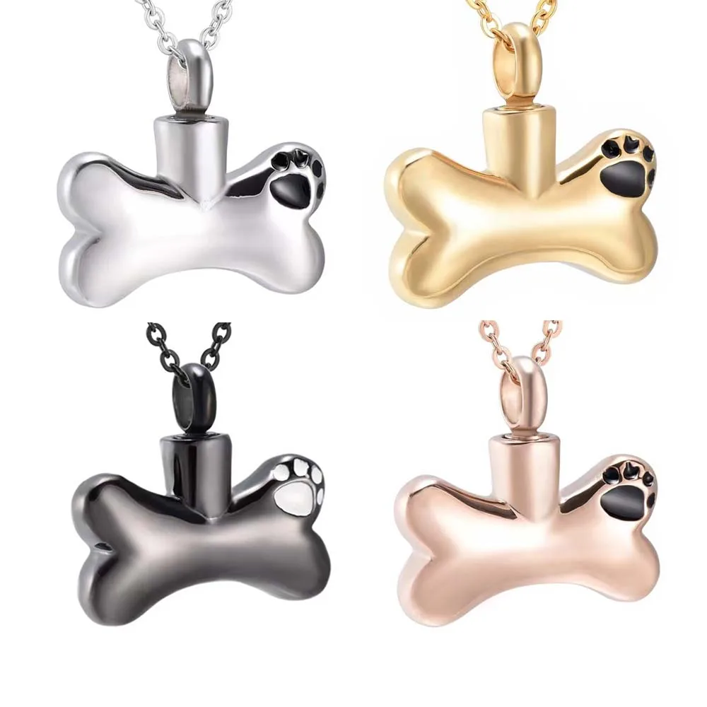 High Quality Stainless Steel Bone Print Dog Paw Pendant Pet Small Urn Cremation Ashes Souvenir Jewelry
