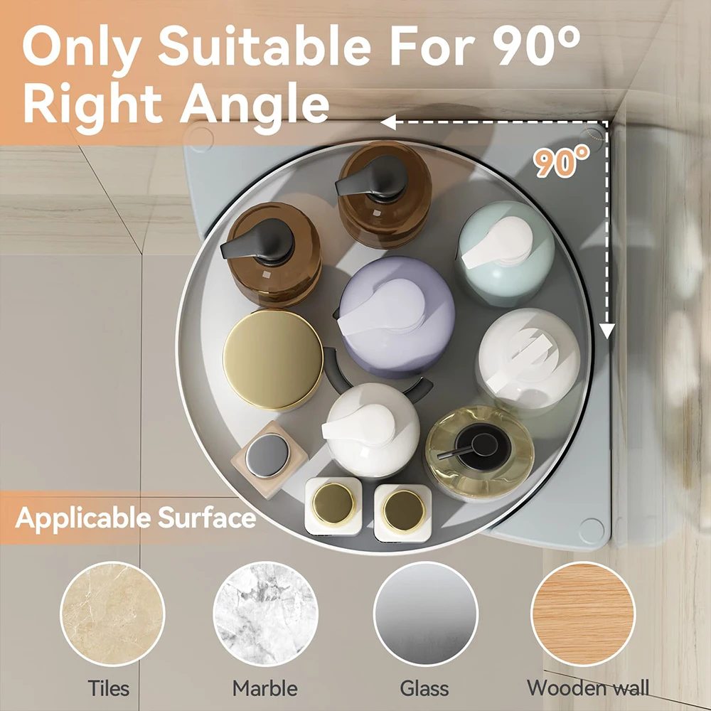 360° Rotating Shower Organizer Shelves Bathroom Corner Storage Shelves Waterproof Wall Shelf Free Punching Shower Caddy Rack 4