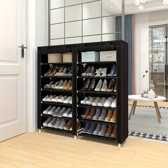 6-Layer Double Row Shoe Rack with Dust Cover 2