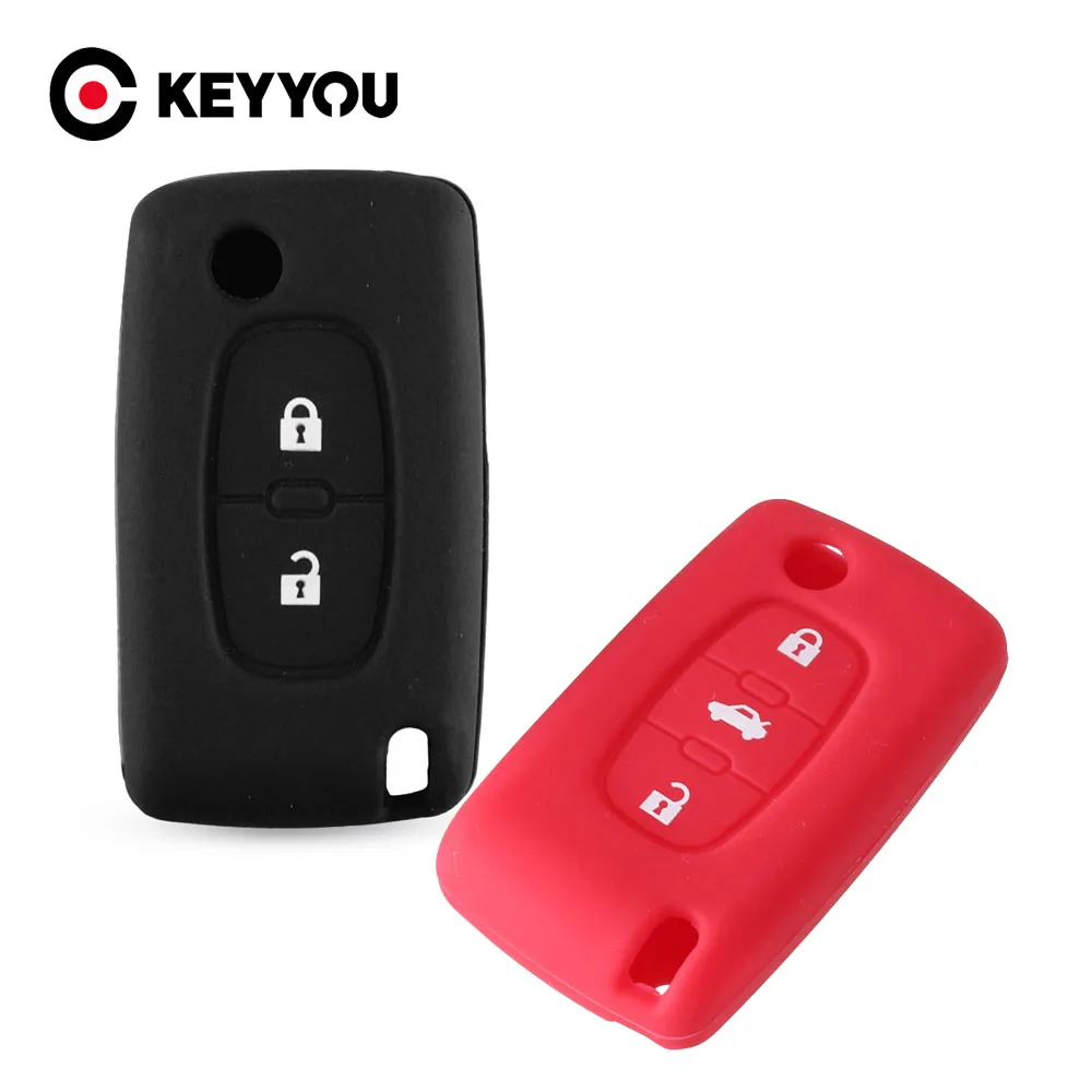 Keyyou Silicone 2/3 Pulsante Telecomando Flip Key Cover Fob Per Peugeot 107 207 307 308 406 407 408 607 Per Citroen C2 C3 C4 C5 C6