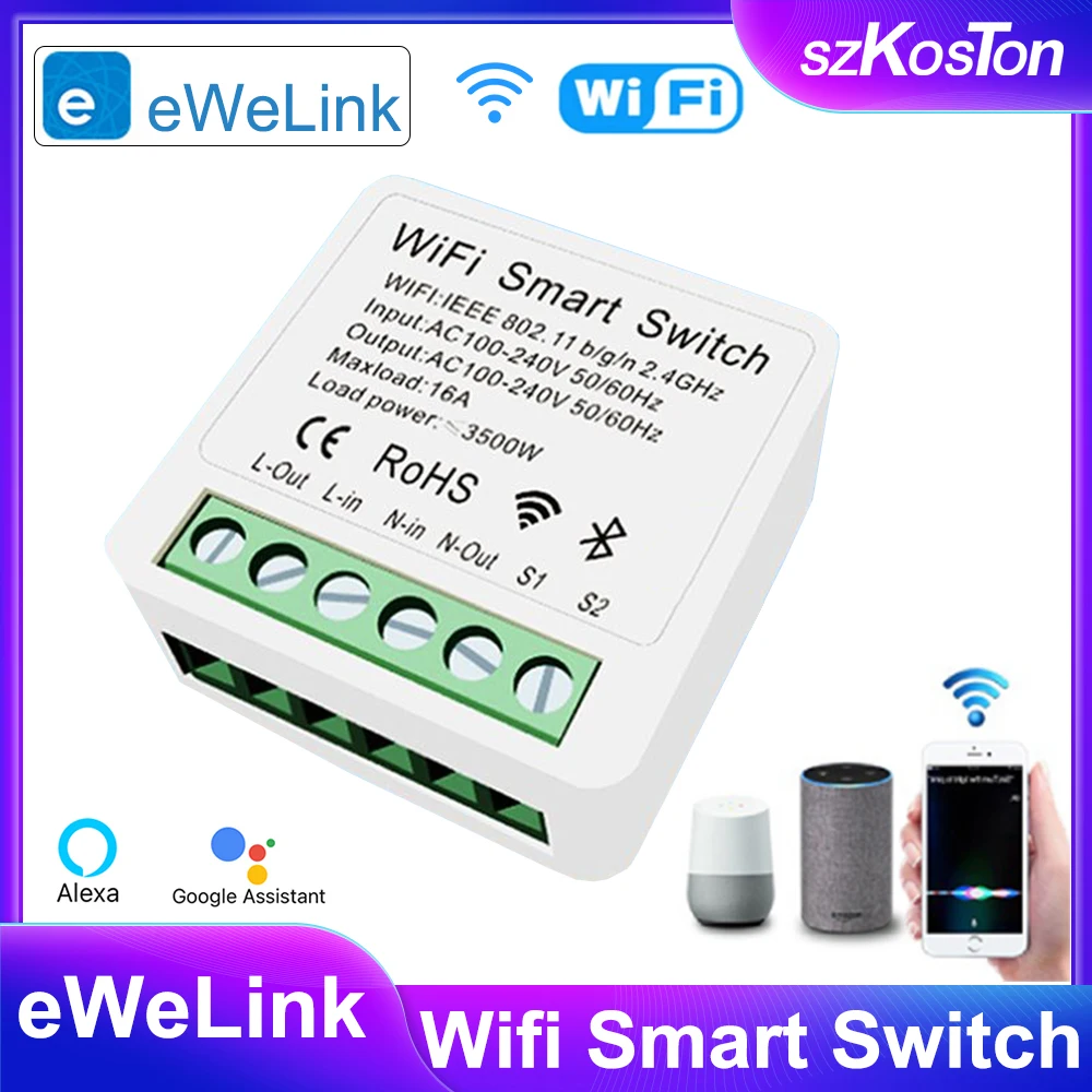 

Смарт-переключатель eWelink с поддержкой Wi-Fi, 16 А