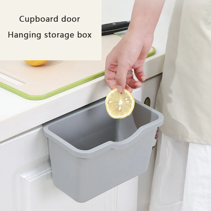 Trash Can Plastic Basket Hanging Waste Bin Storage Box Desktop Kitchen Holder Cabinet Door