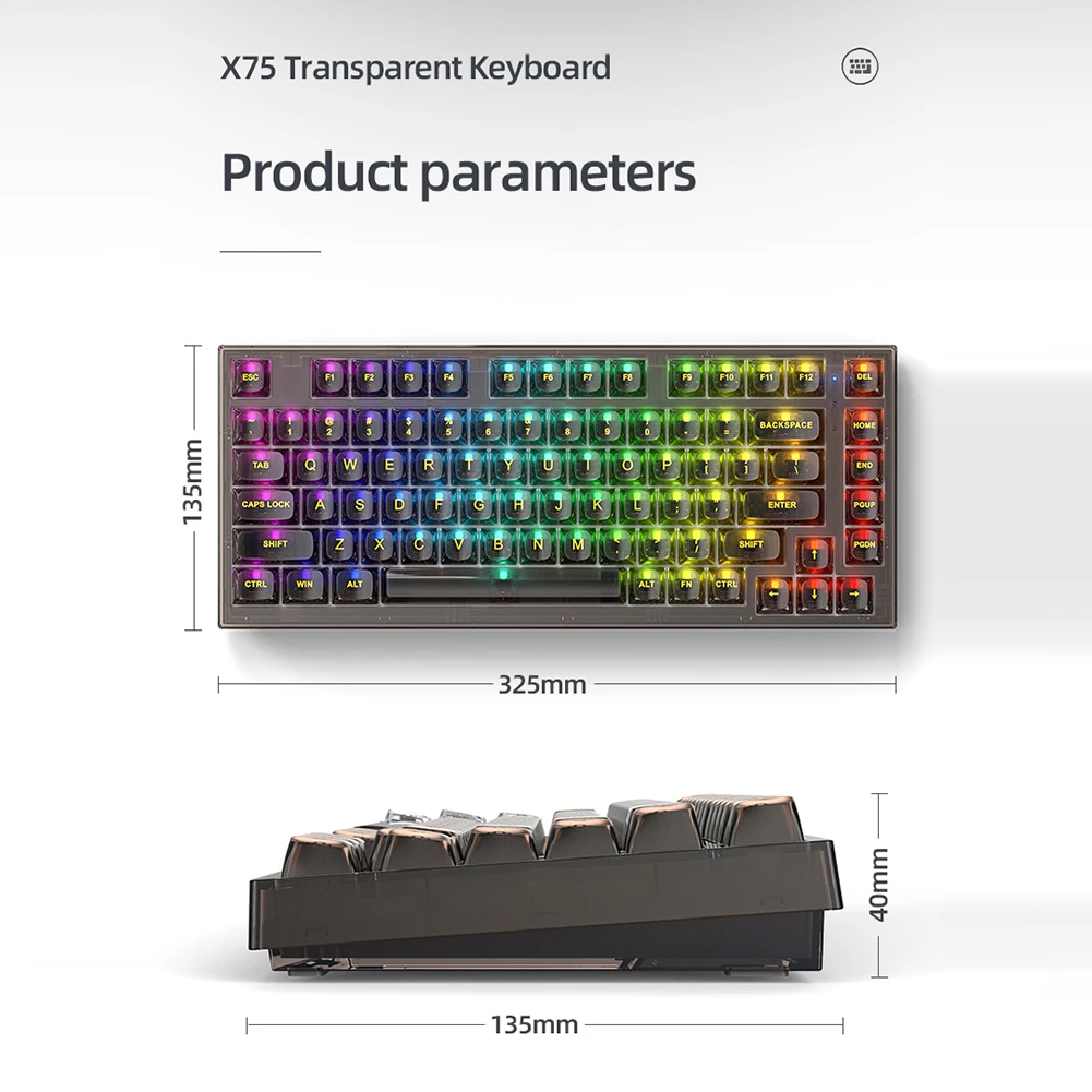 X75メカニカルゲーミングキーボード,透明キー,82キー,RGBバック