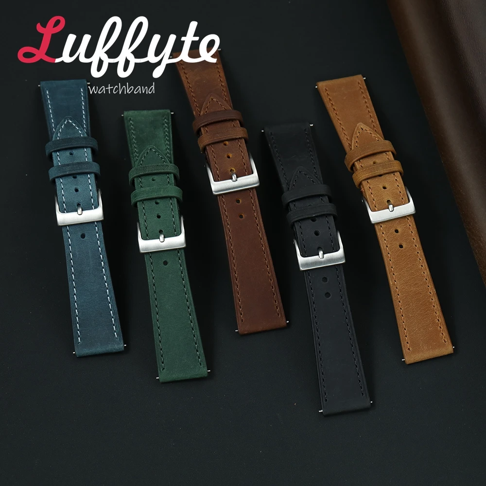 Premium Crazy Horse Leather Watchband - Multi-Color Replacement Wrist Straps