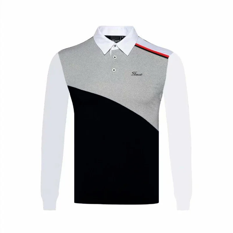 Golf Clothing Men's Autumn Long-Sleeved Lapel Stretch Outdoor Sports Fashion Casual POLO Shirt T-Shirt Wear-Resistant Top