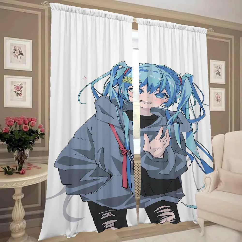 Window Kitchen Curtains for Living Room 2 Pieces Blackout Curtains Door Curtain  Hatsune M-mikus Bedroom Decoration Partition 2