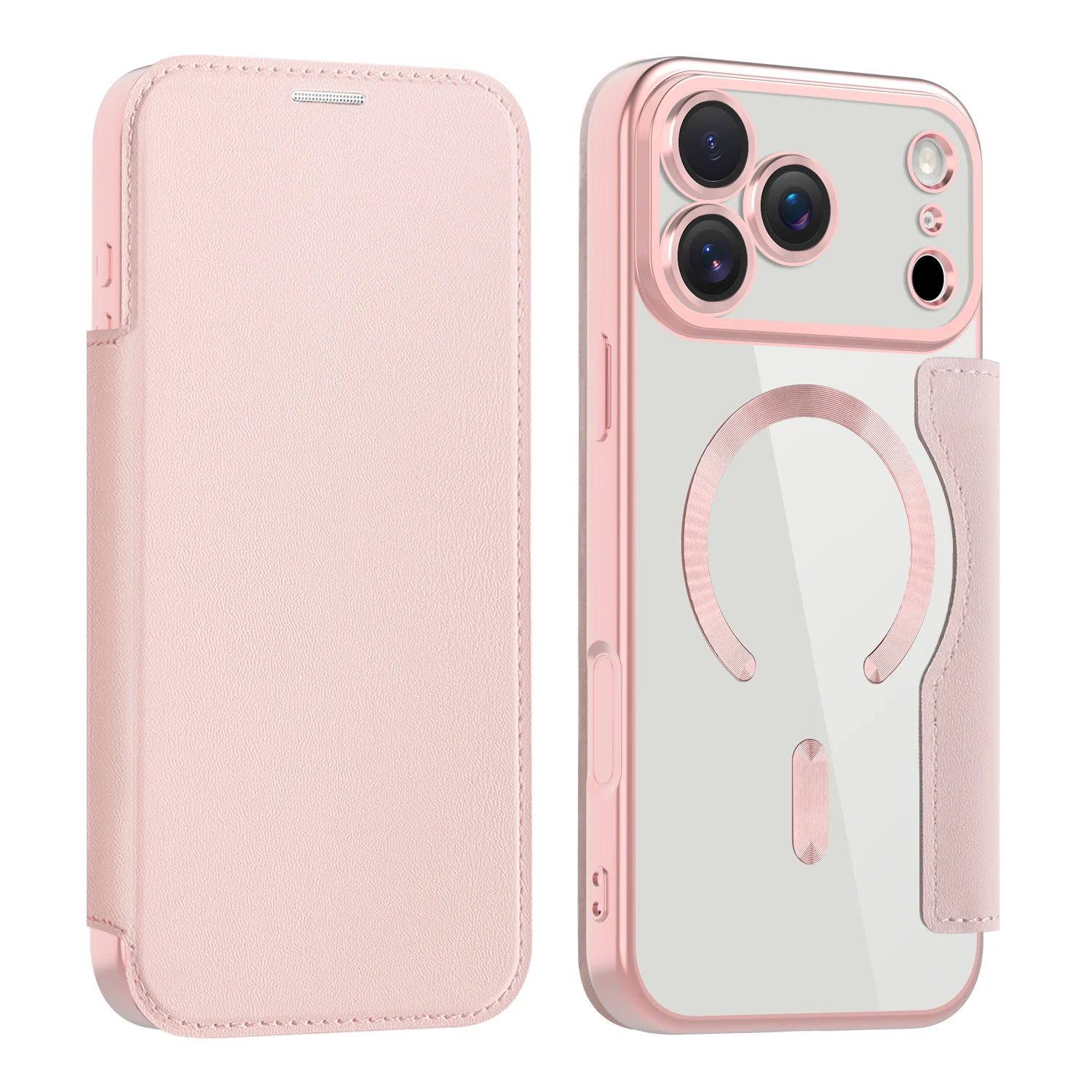 Leather Flip Case with Electroplated Finish and Magnetic Wireless Charging Capability