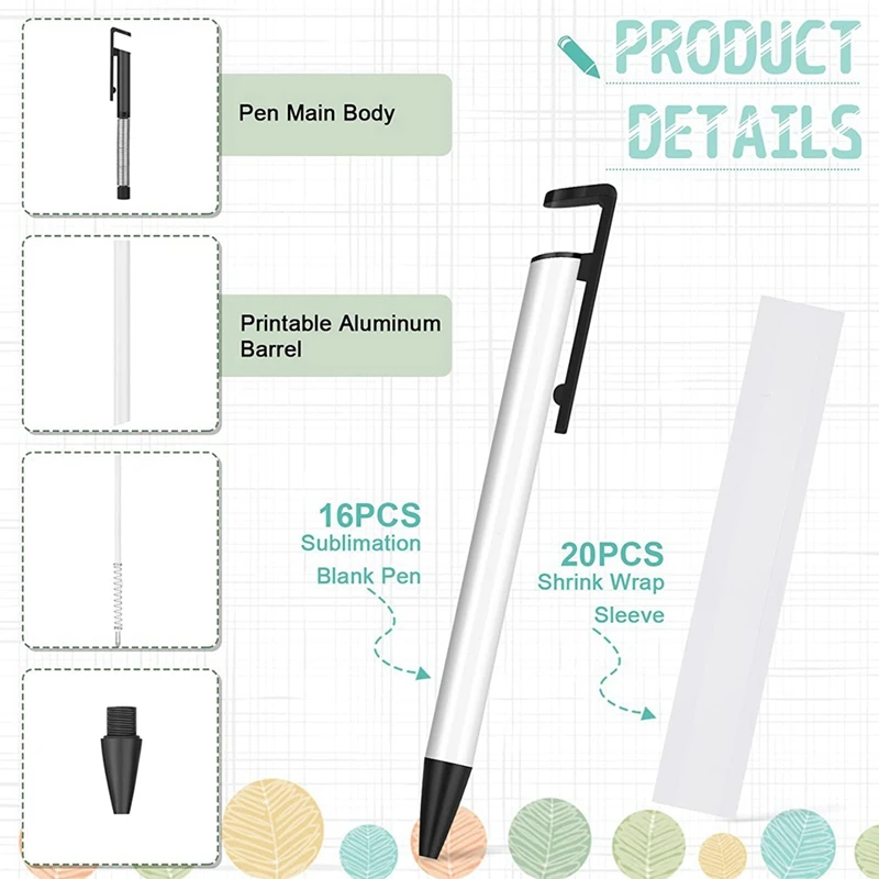 빈 열 전달 펜, DIY 학교 문구 용품, 열 수축 랩 볼펜, 20 개 포함, 5.5x0.4 인치, 16 개