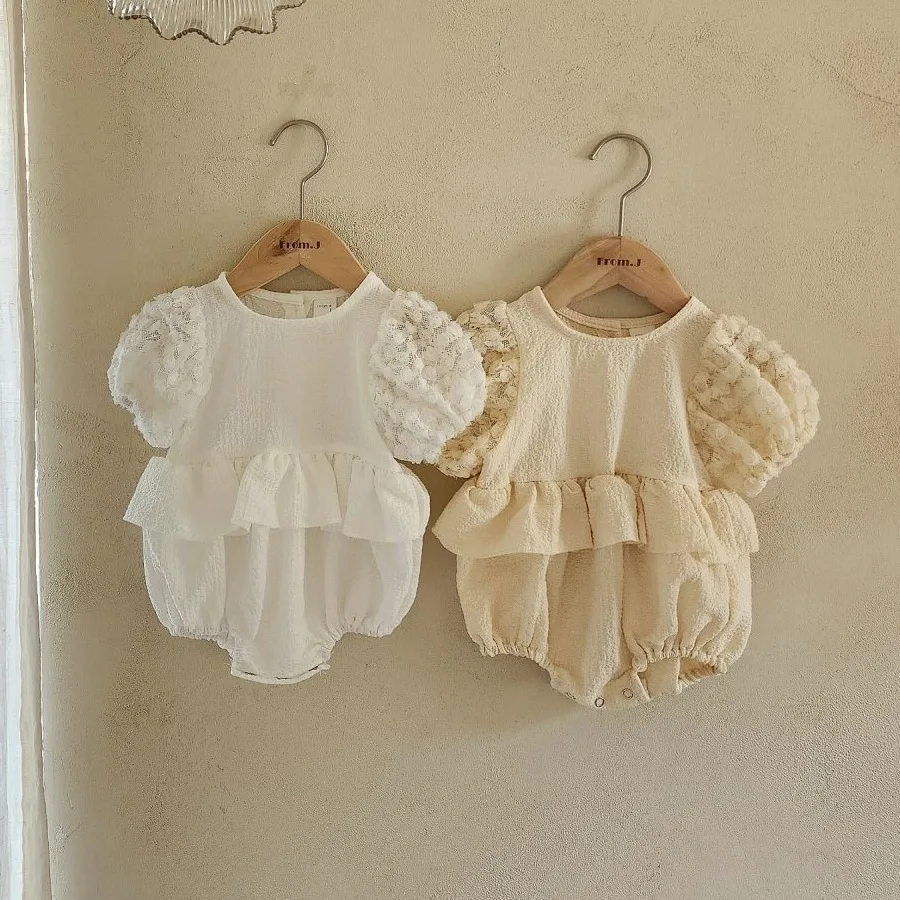 

2023 Summer New Baby Short Sleeve Bodysuit Cute Infant Girl Puff Sleeve Jumpsuit Dress Cotton Toddler Princess Clothes 0-24M