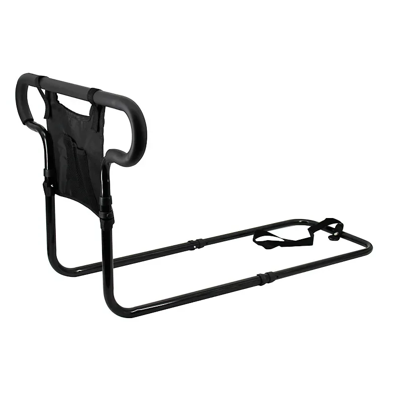 Aluminum Alloy Bedside Handrails Elderly Get Up Handrail Assistive Device Bed Guardrail Black Bedside Protector with Storage Bag