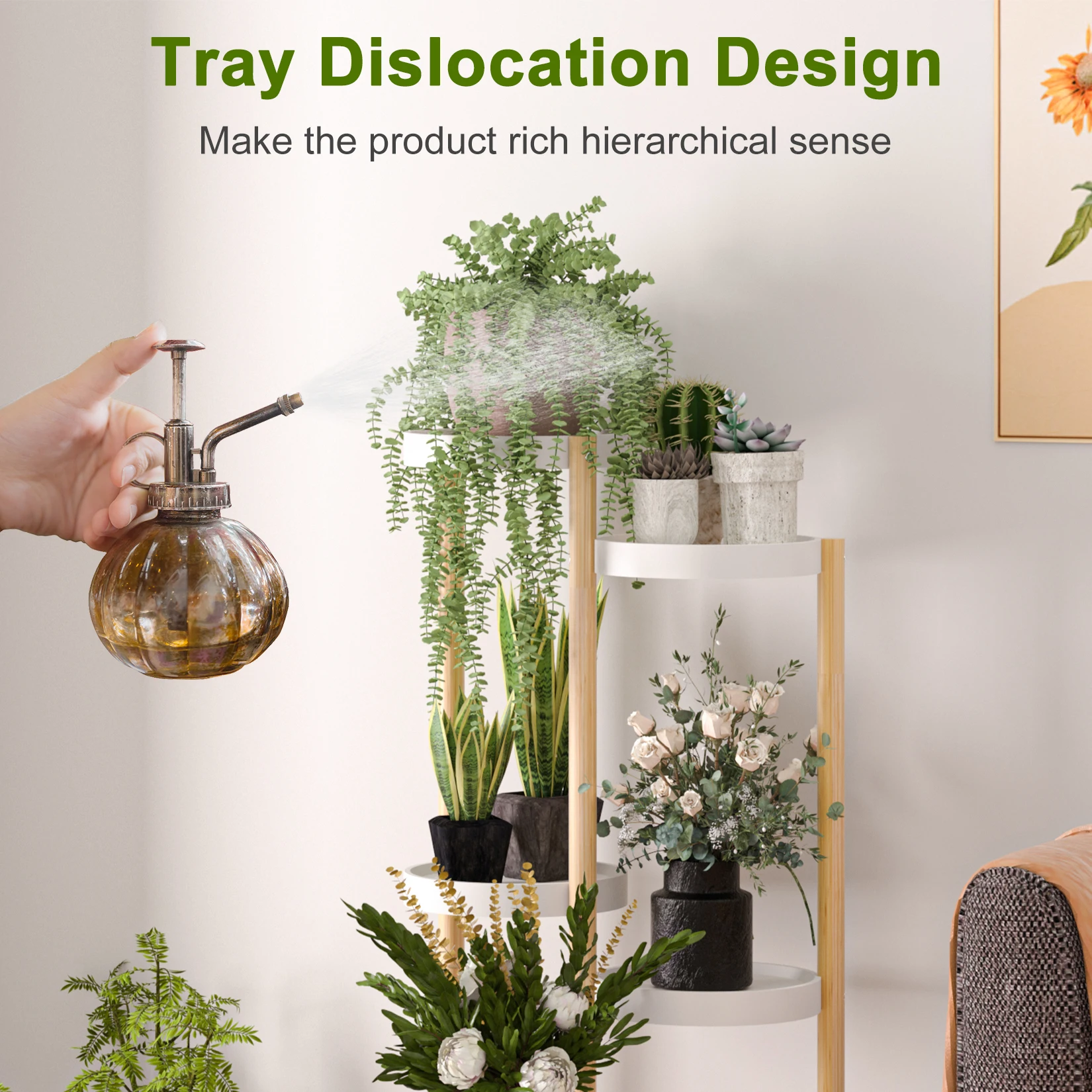 5 Tiers Planter Holder Tall Corner Bamboo Flower Pot Stand Outdoor Indoor