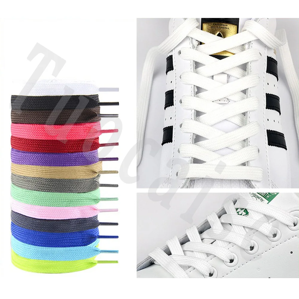 1 Pair 10mm Wide Flat Shoe Laces Shoe Accessories For Sport Shoes Sneakers Runner Colorful Replacement