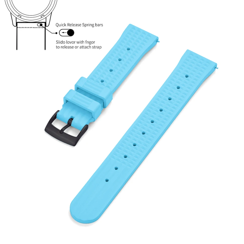 Premium Grade Waffle Design Quick Release Fluoro Rubber Watch Strap