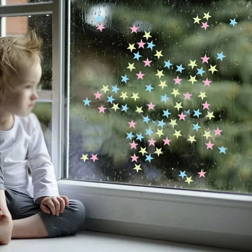100pcs Luminous Fluorescent Wall Stickers 3D Stars Glow In The Dark Wall Stickers For Kids Baby Room Bedroom Ceiling Home Decor