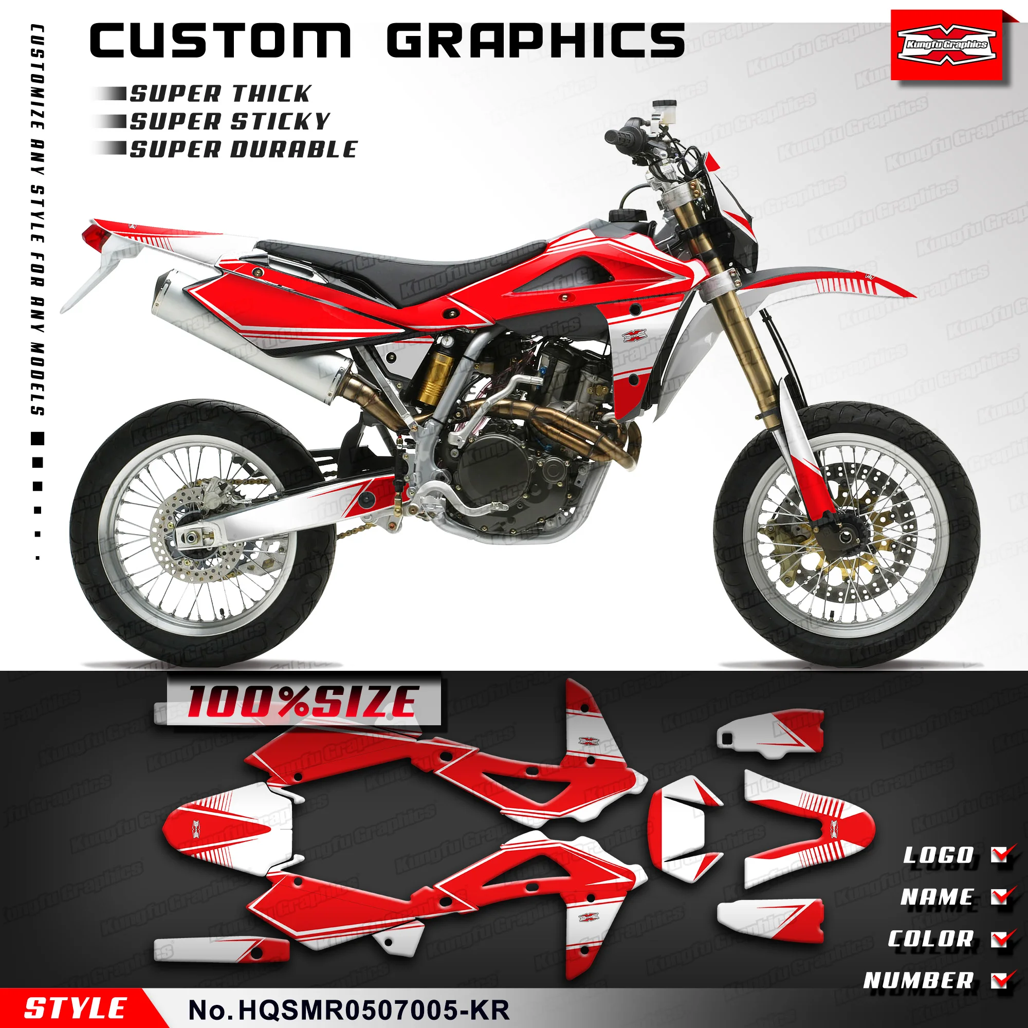 

KUNGFU GRAPHICS Personalised Sticker Decals Kit for Husqvarna SM SMR 450 510 2005 2006 2007, HQSMR0507005-KR