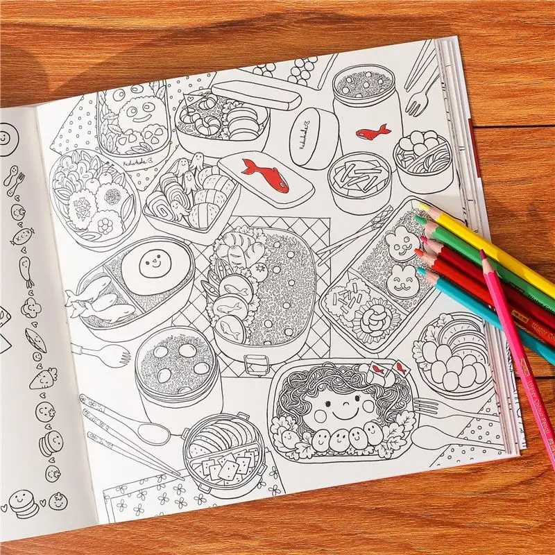 Delicious Food Light Time Coloring Book Coloring Book Doodle Food Painting Book Adult Decompression Painting Book