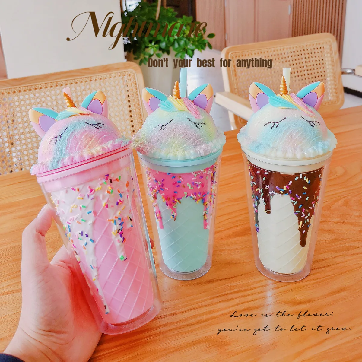 Cute Tumbler with Lid and Straw, 450ml Kawaii Tumbler Cup Double Wall  Plastic Straw Cup Insulated Food Grade Acrylic Cup for Girls Women  Kids(Green)