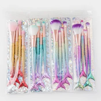 Four-piece Suit Mermaid Makeup Brush Fiber Colorful Soft Hair Loose Powder Brush Beauty Makeup Tools 1