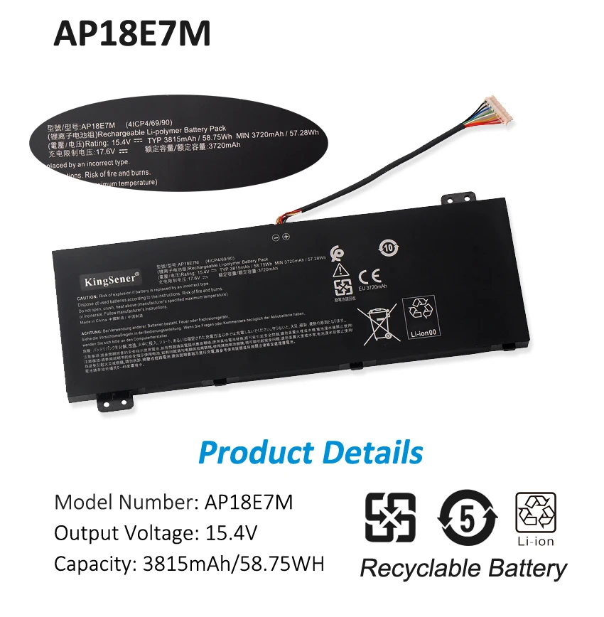 Kingsener Ap18e7m Bateria do Portátil para Acer Nitro An51554 An515-55 An517-51 An715-51 Aspire A71574 A715-74g Série Ap18e8m - Imagem 2