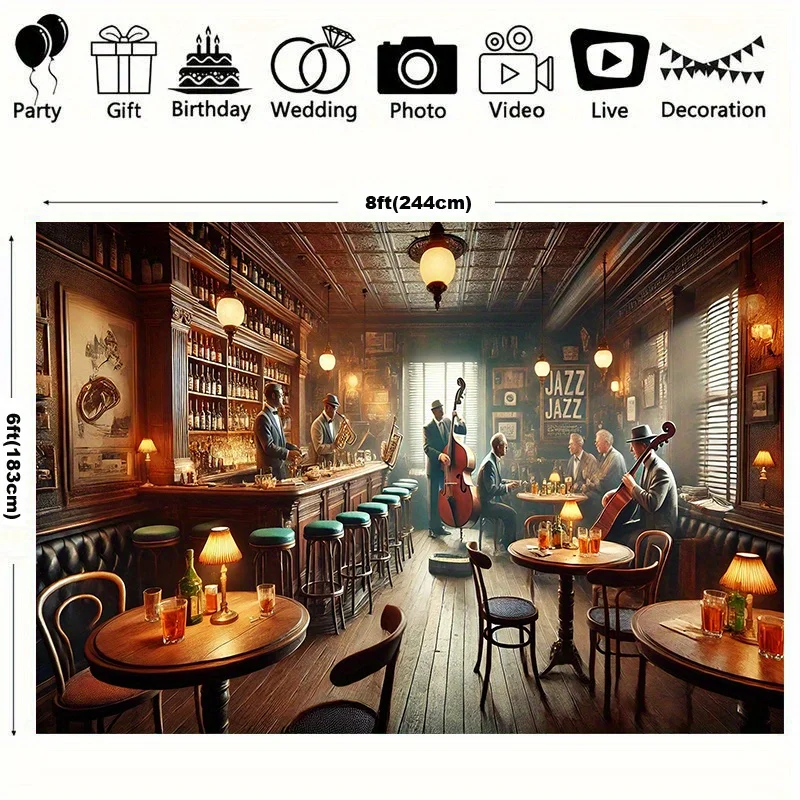 1, klassisches Jazz-Bar-Hintergrundbanner, geeignet für Geburtstage, Feiertage, Partys, mehrere Größen zur Auswahl – Detail 3