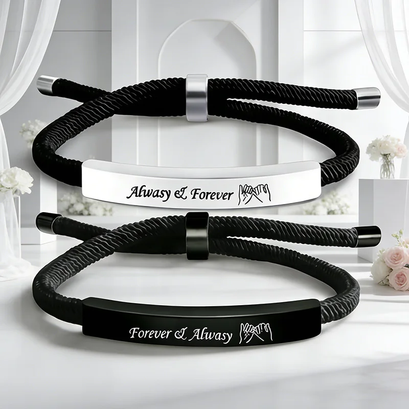 Bracelets de Couple en corde réglable, 2 pièces, en acier inoxydable, je t'aime toujours pour toujours, ensemble de Bracelets, cadeau de saint valentin 1 Bracelets de Couple en corde réglable, 2 pièces, en acier inoxydable, je t'aime toujours pour toujours, ensemble de Bracelets, cadeau de saint valentin 1