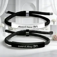 Bracelets de Couple en corde réglable, 2 pièces, en acier inoxydable, je t'aime toujours pour toujours, ensemble de Bracelets, cadeau de saint valentin 1 Bracelets de Couple en corde réglable, 2 pièces, en acier inoxydable, je t'aime toujours pour toujours, ensemble de Bracelets, cadeau de saint valentin 1