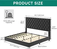 YITAHOME King Velvet Bed Frame, 53" Tall Headboard, 2 USB C/A, Button Tufted, No Box Spring, Noise-Free, Black 2