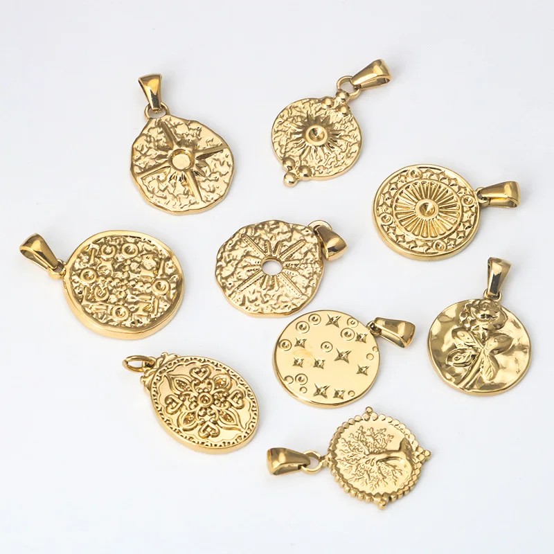 MODAGIRL 1 Lot/9 Pcs Stainless Steel Sun Star Coin Pendants 2