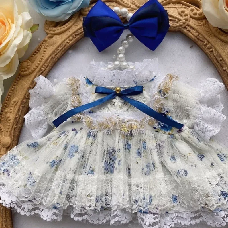 20cm attribute free blue floral cotton doll 4